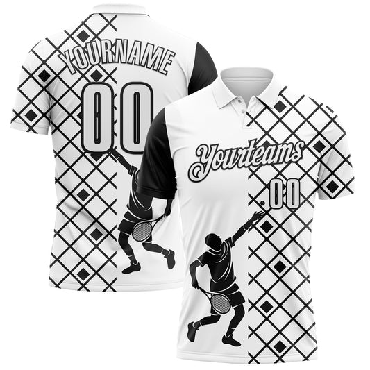 Custom White Black 3D Tennis Performance Polo Shirt - Main View