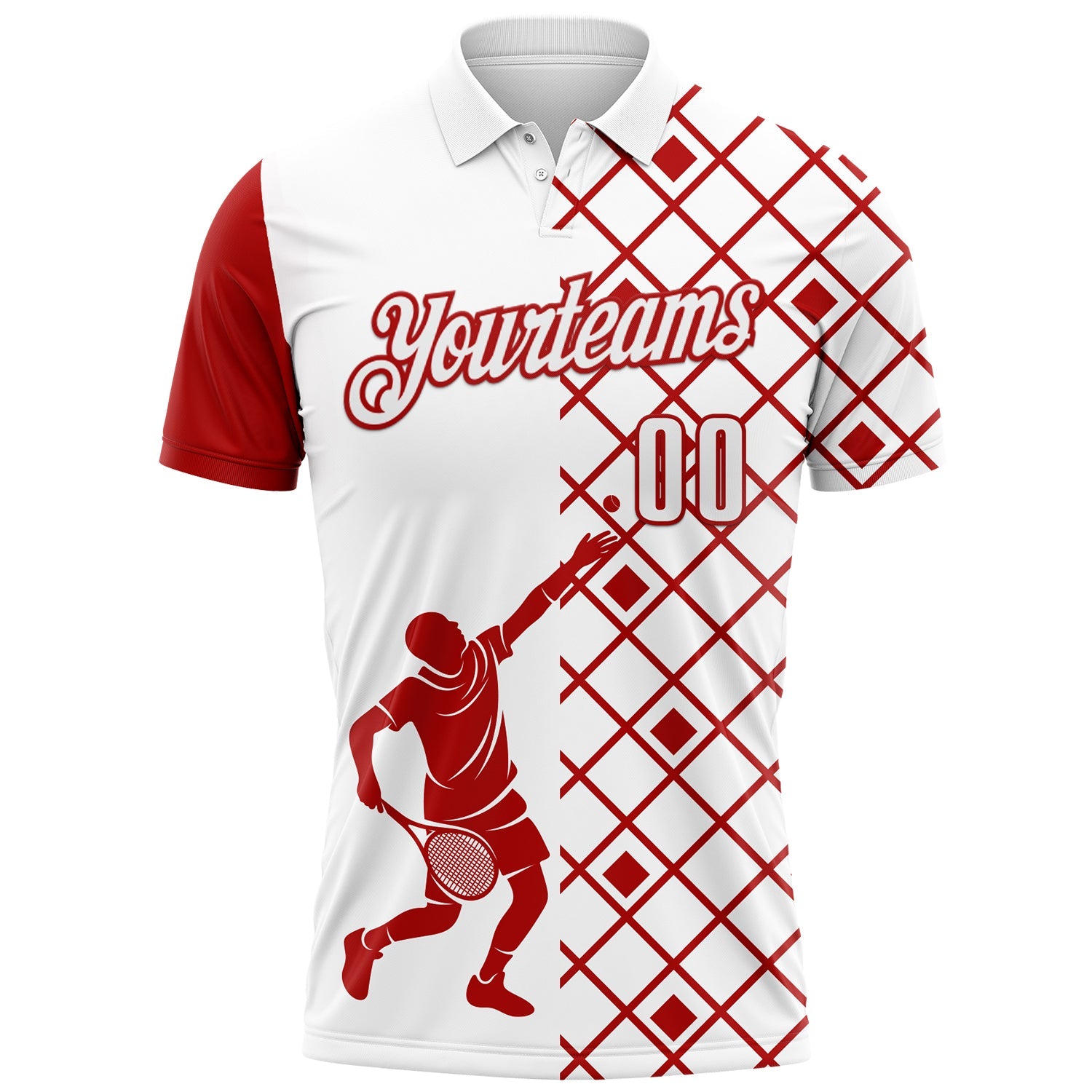 Custom White Red 3D Tennis Performance Polo Shirt view 2