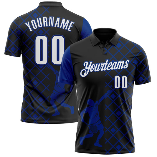 Custom Black White-Royal 3D Tennis Performance Polo Shirt - Main View