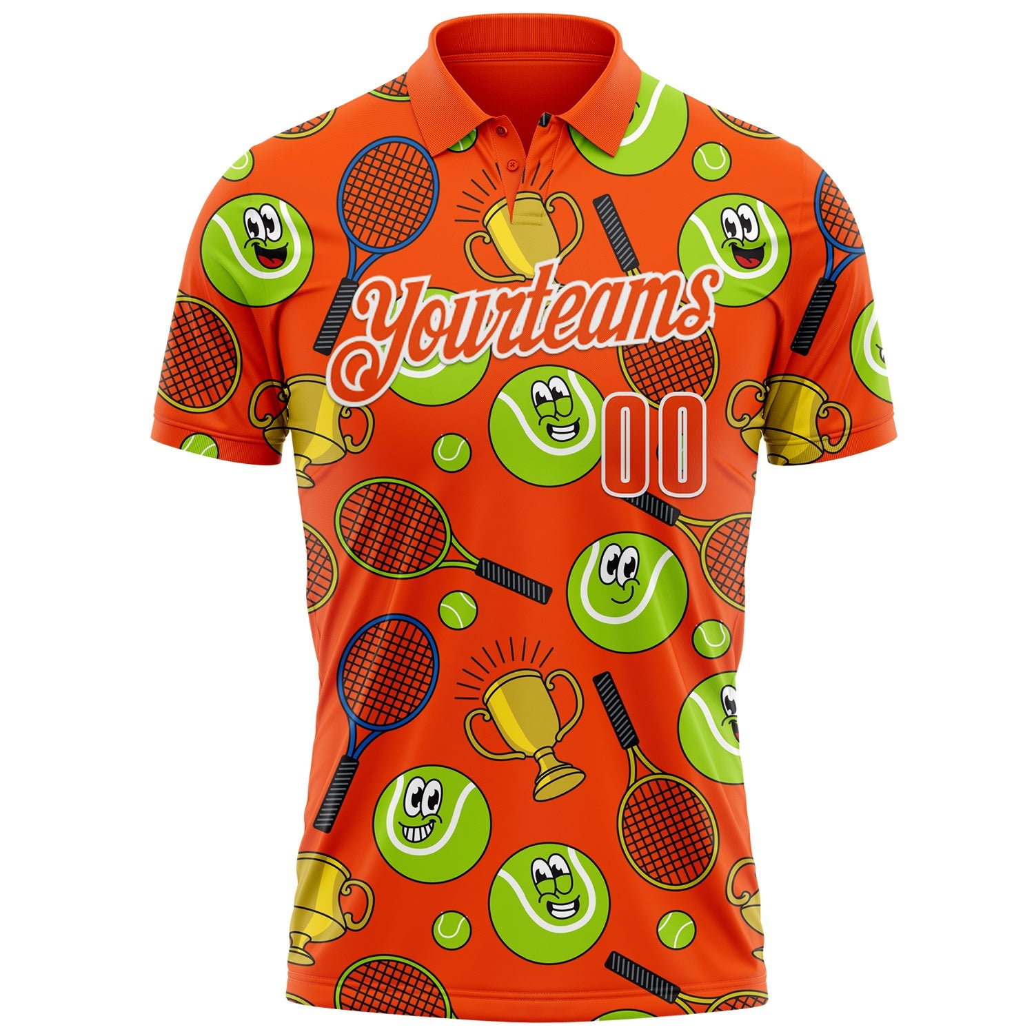 Custom Orange White 3D Tennis Performance Polo Shirt view 2