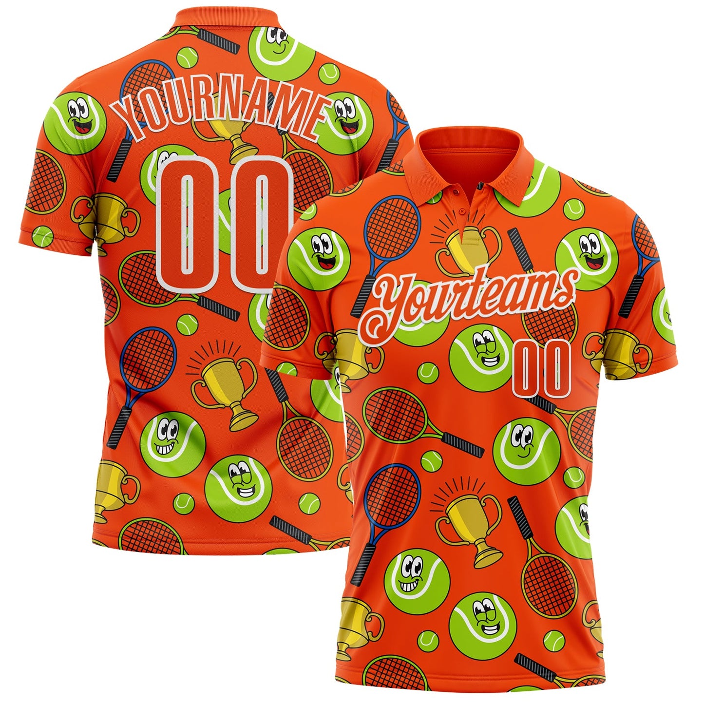 Custom Orange White 3D Tennis Performance Polo Shirt - Main View