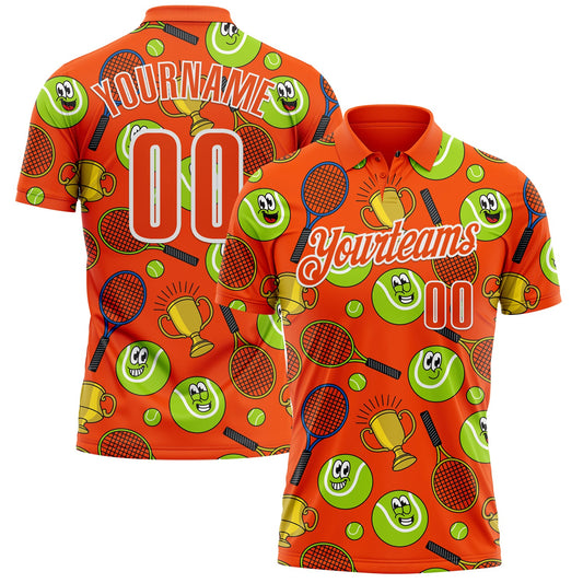 Custom Orange White 3D Tennis Performance Polo Shirt - Main View