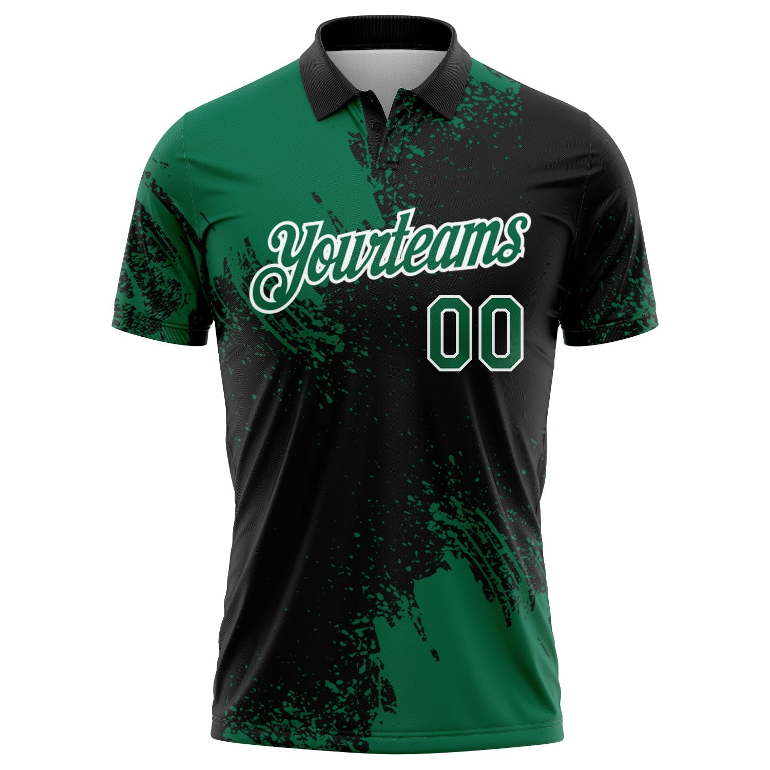 Custom Kelly Green Black-White 3D Pattern Design Abstract Brush Stroke Performance Polo Shirt view 2