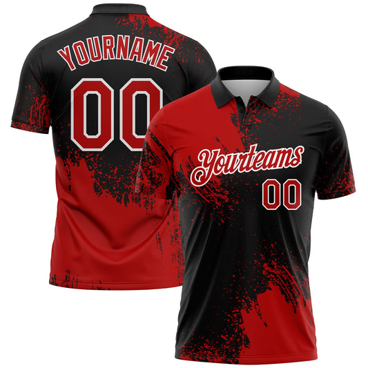 Custom Red Black-White 3D Pattern Design Abstract Brush Stroke Performance Polo Shirt - Main View