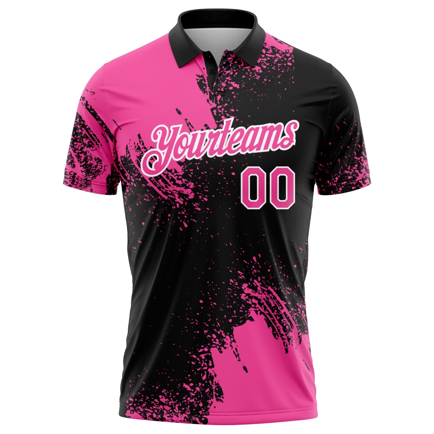 Custom Pink Black-White 3D Pattern Design Abstract Brush Stroke Performance Polo Shirt view 2