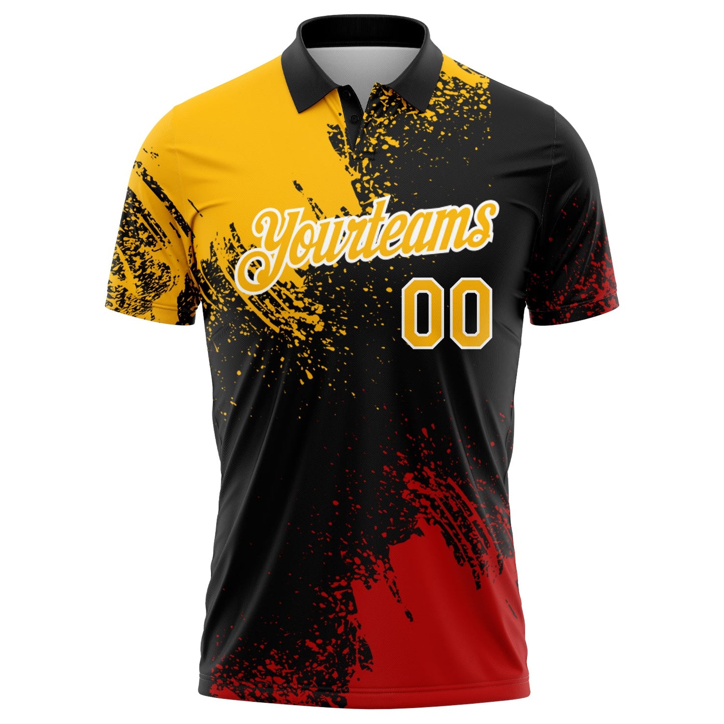 Custom Gold Black-Red 3D Pattern Design Abstract Brush Stroke Performance Polo Shirt view 2