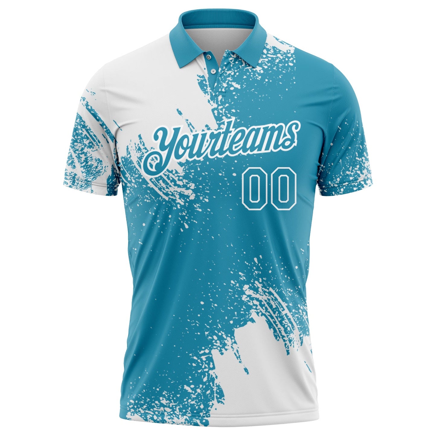 Custom White Panther Blue 3D Pattern Design Abstract Brush Stroke Performance Polo Shirt view 2