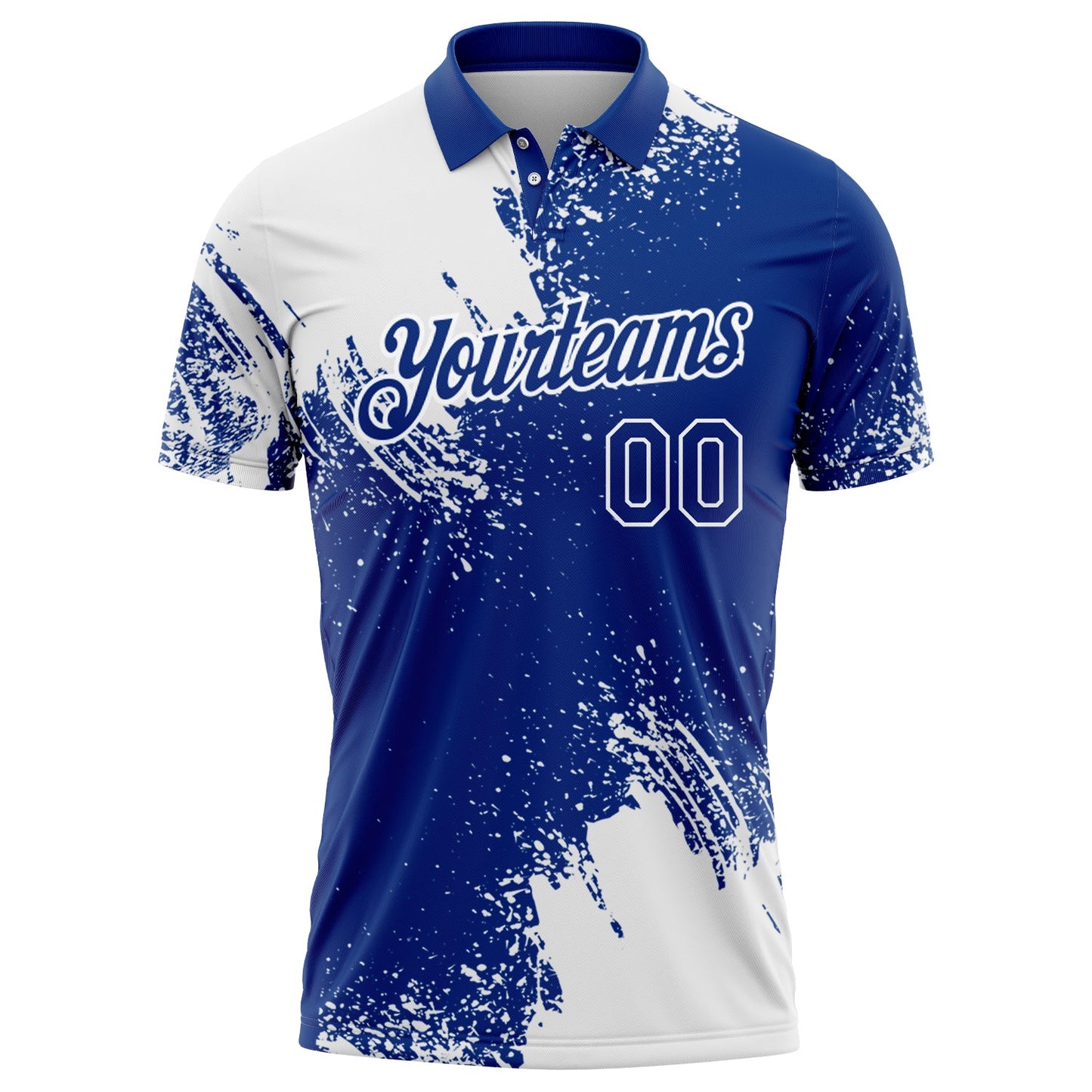 Custom White Royal 3D Pattern Design Abstract Brush Stroke Performance Polo Shirt view 3