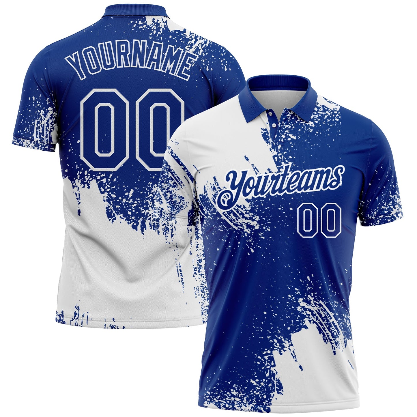 Custom White Royal 3D Pattern Design Abstract Brush Stroke Performance Polo Shirt - Main View