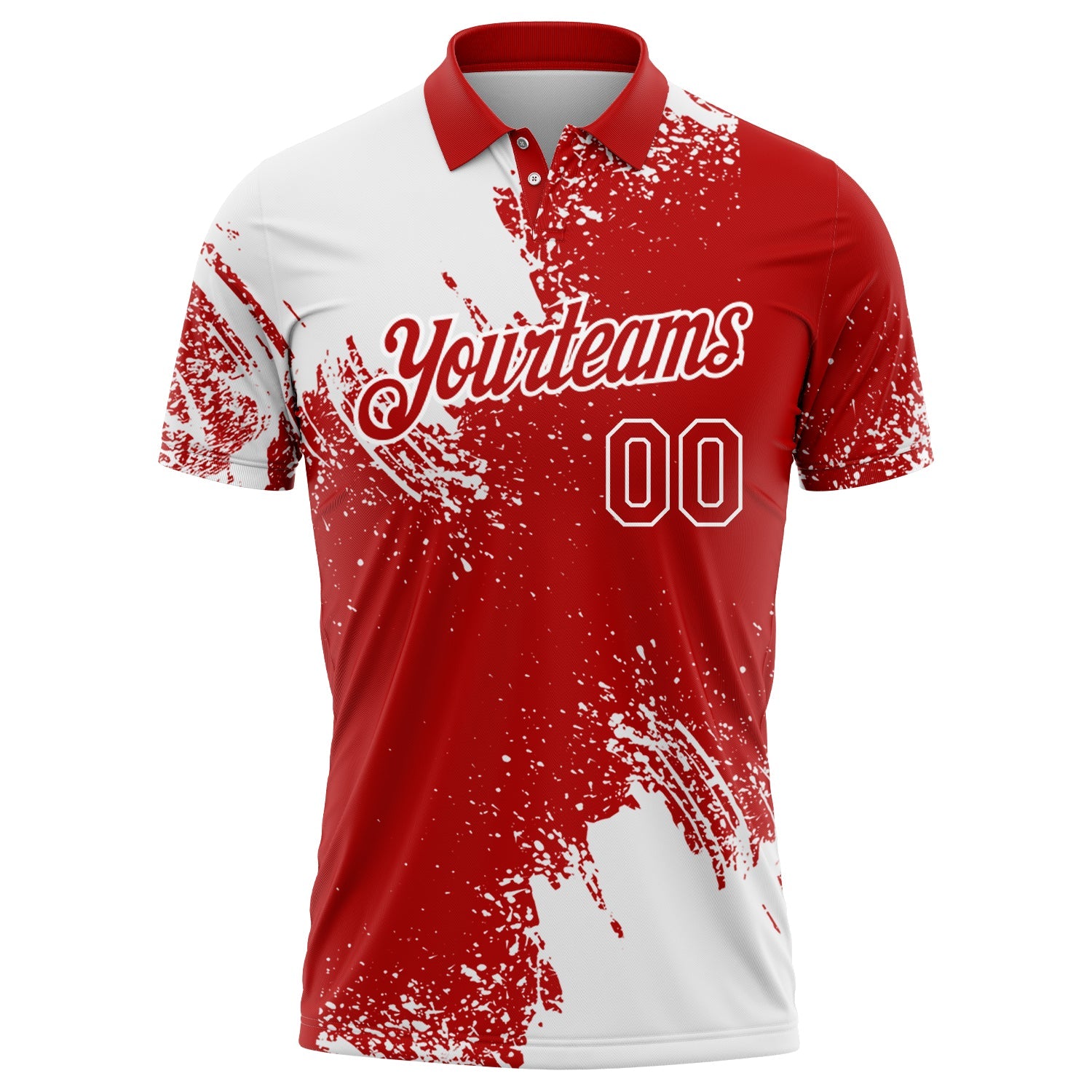 Custom White Red 3D Pattern Design Abstract Brush Stroke Performance Polo Shirt view 2