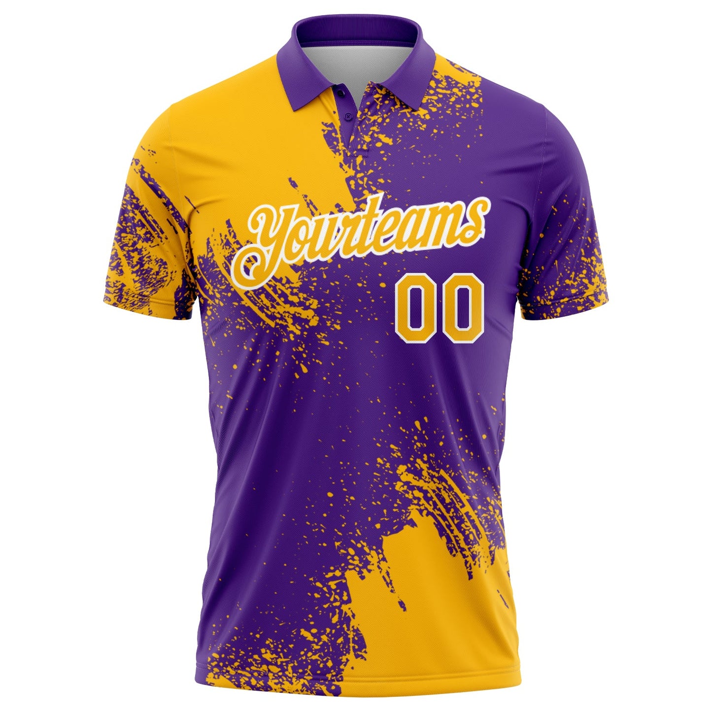 Custom Gold Purple-White 3D Pattern Design Abstract Brush Stroke Performance Polo Shirt view 2