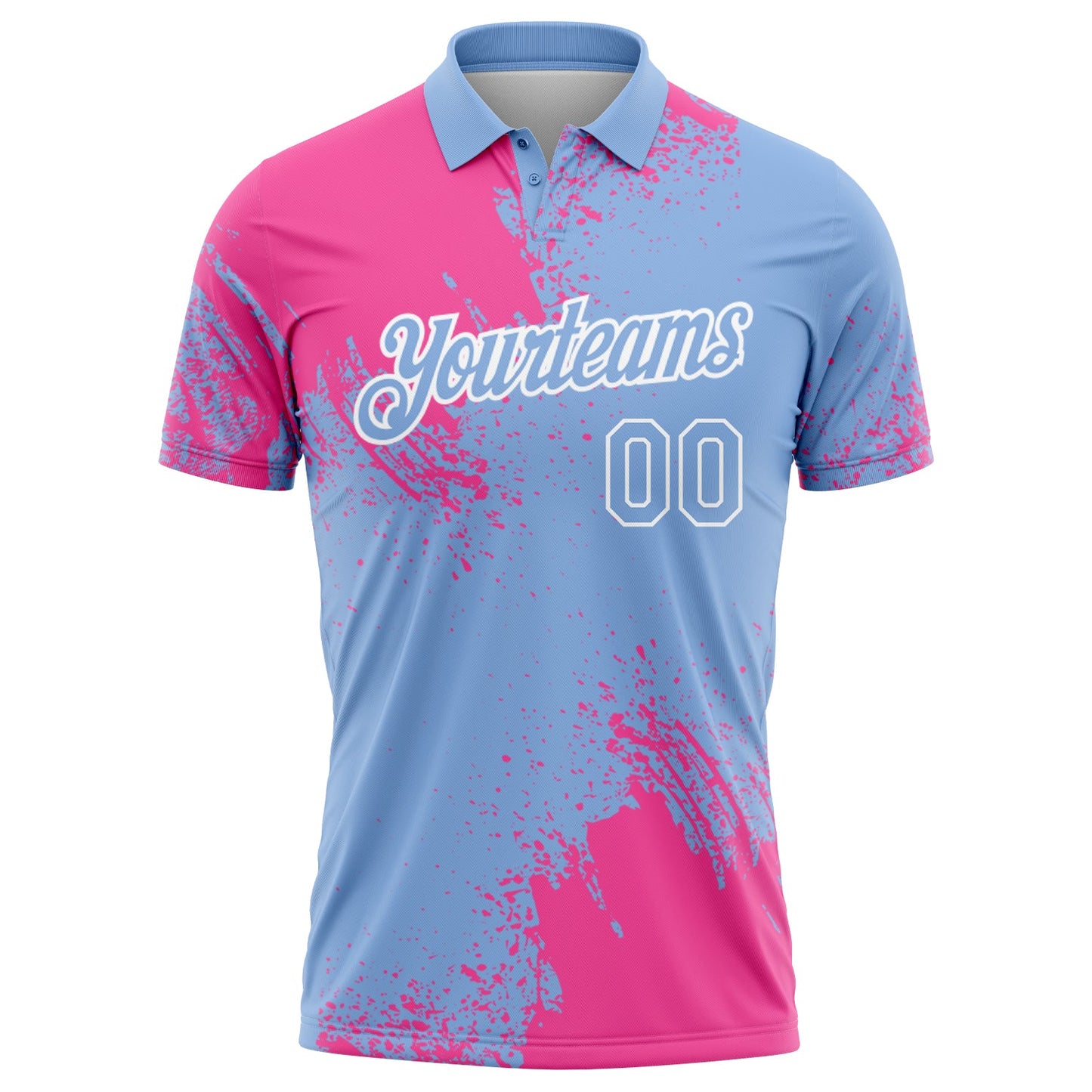 Custom Pink Light Blue-White 3D Pattern Design Abstract Brush Stroke Performance Polo Shirt view 2