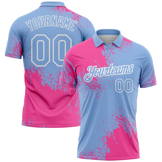 Custom Pink Light Blue-White 3D Pattern Design Abstract Brush Stroke Performance Polo Shirt - Main View