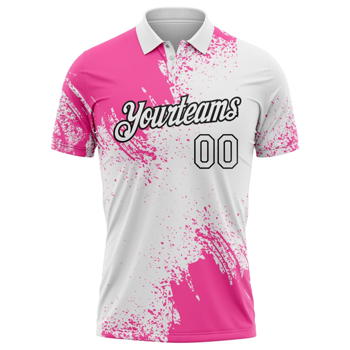 Custom Pink White-Black 3D Pattern Design Abstract Brush Stroke Performance Polo Shirt view 2