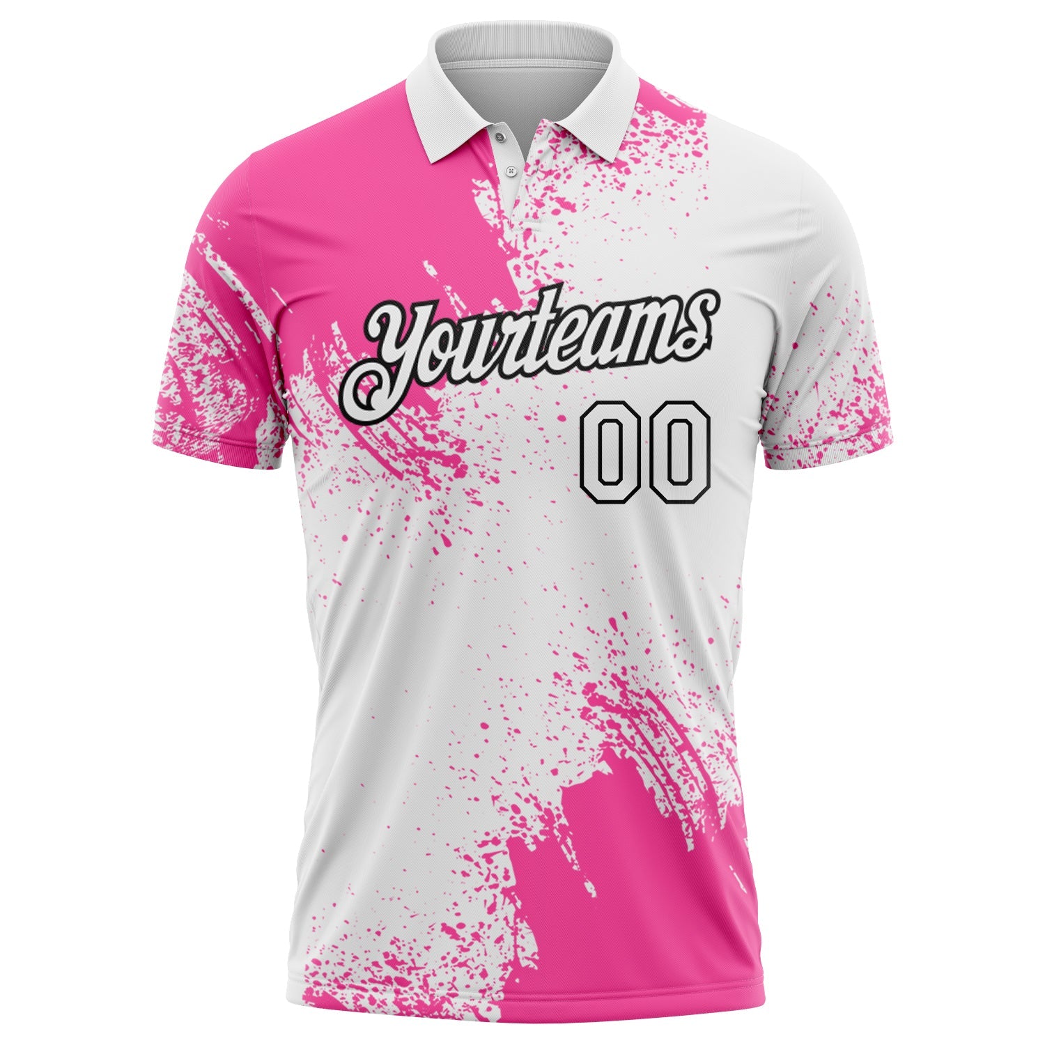 Custom Pink White-Black 3D Pattern Design Abstract Brush Stroke Performance Polo Shirt view 2