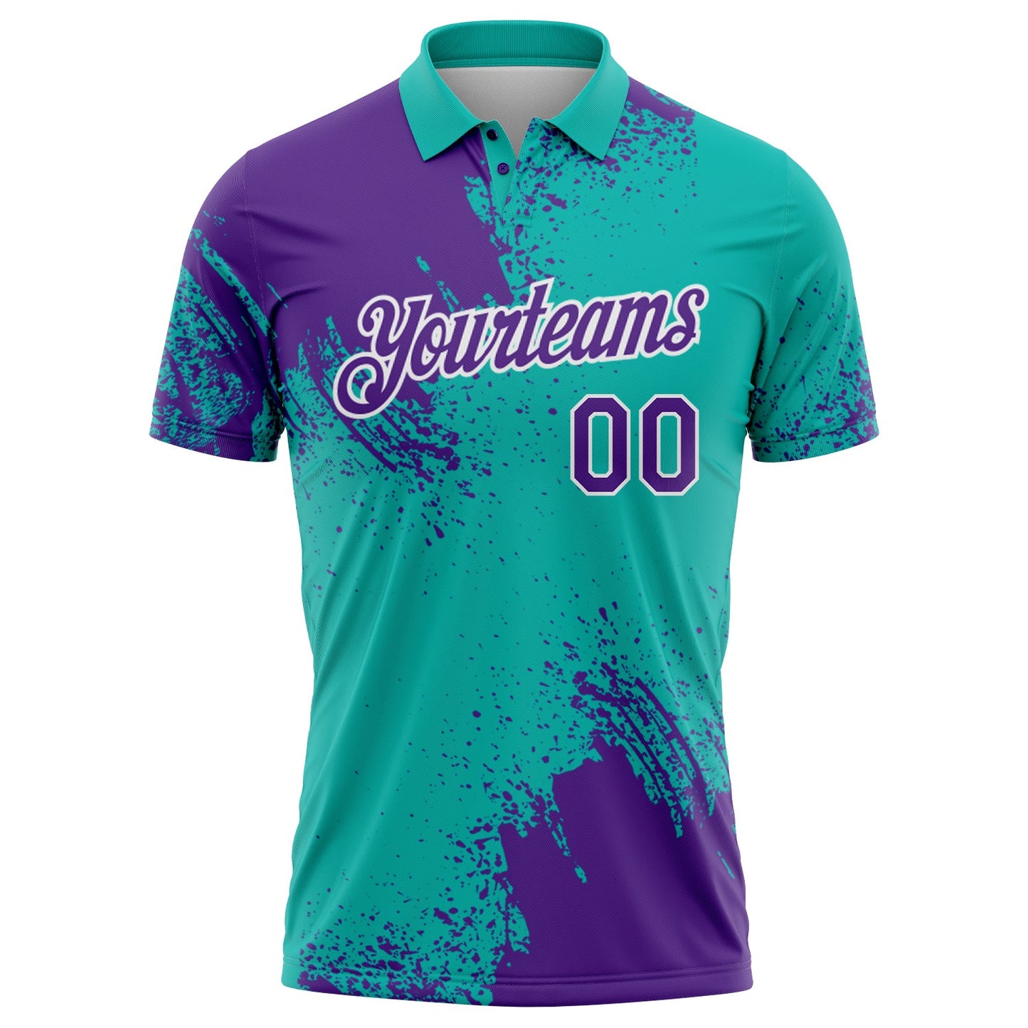 Custom Purple Aqua-White 3D Pattern Design Abstract Brush Stroke Performance Polo Shirt view 2