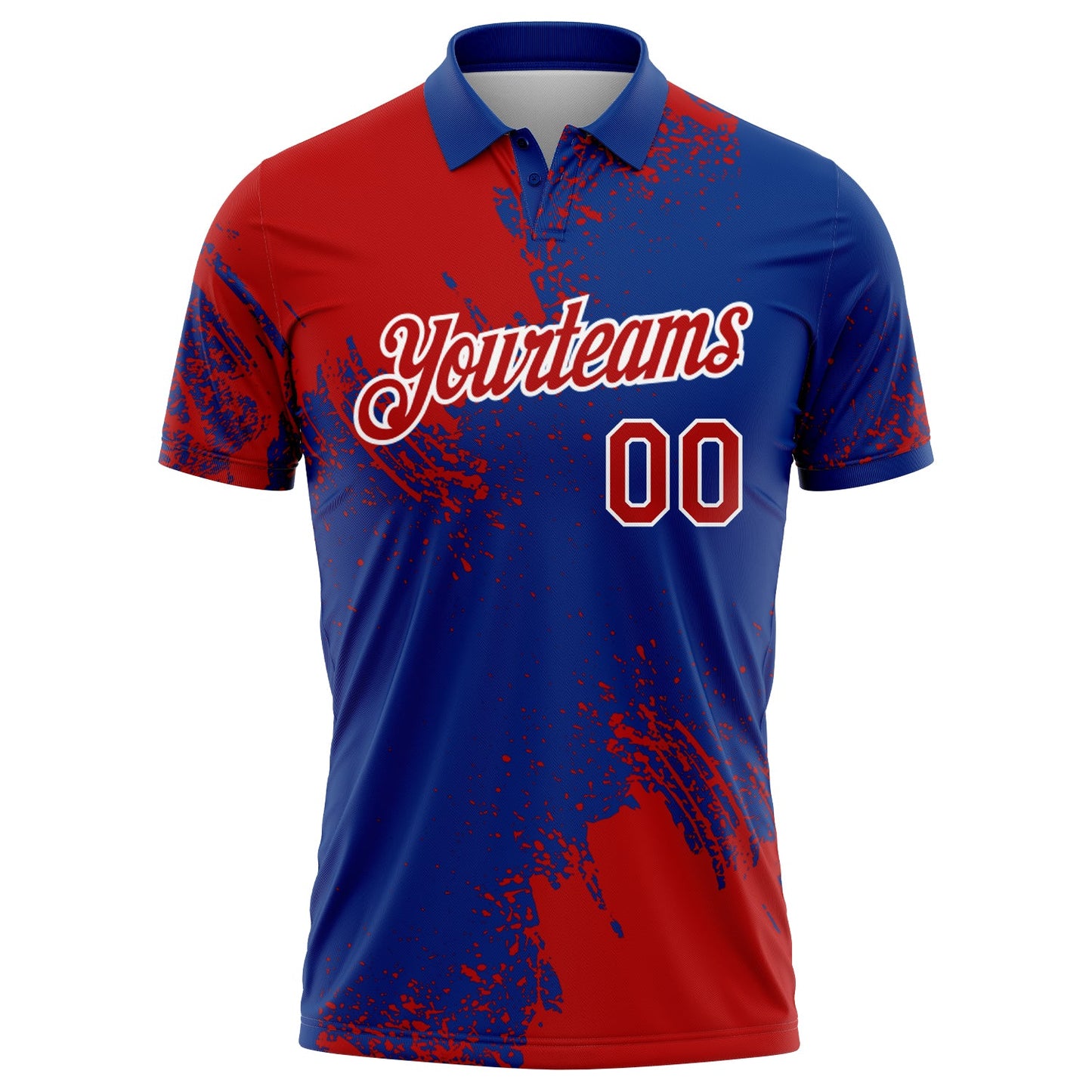 Custom Red Royal-White 3D Pattern Design Abstract Brush Stroke Performance Polo Shirt view 2