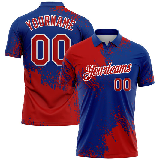 Custom Red Royal-White 3D Pattern Design Abstract Brush Stroke Performance Polo Shirt - Main View