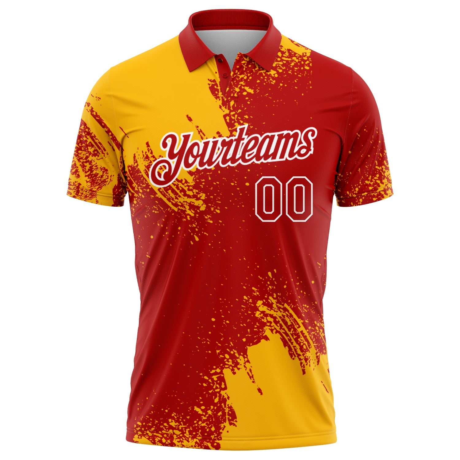 Custom Gold Red-White 3D Pattern Design Abstract Brush Stroke Performance Polo Shirt view 2