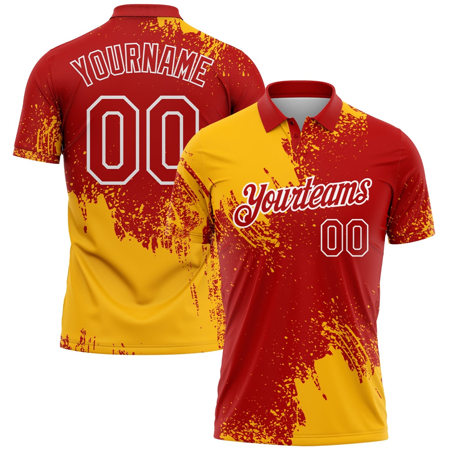 Custom Gold Red-White 3D Pattern Design Abstract Brush Stroke Performance Polo Shirt - Main View