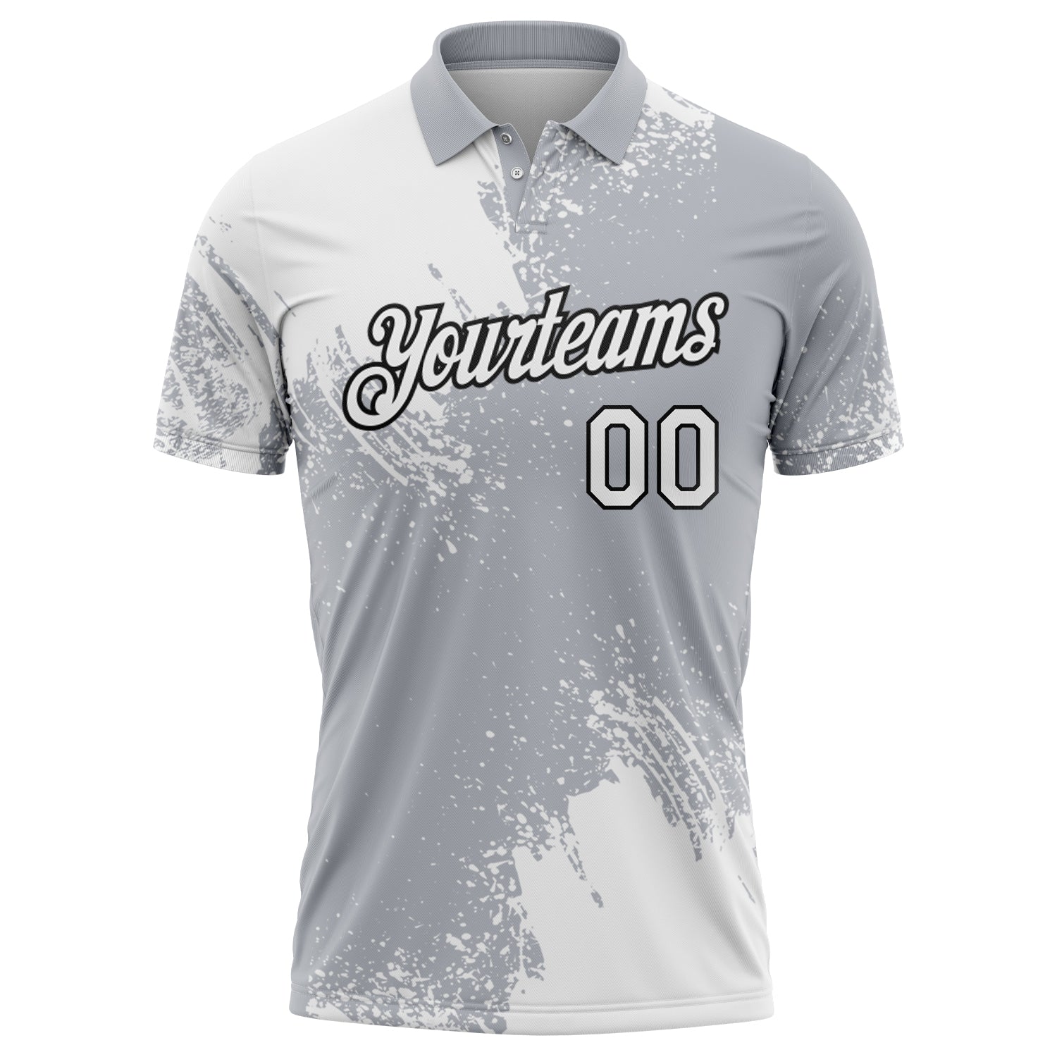 Custom White Gray-Black 3D Pattern Design Abstract Brush Stroke Performance Polo Shirt view 2