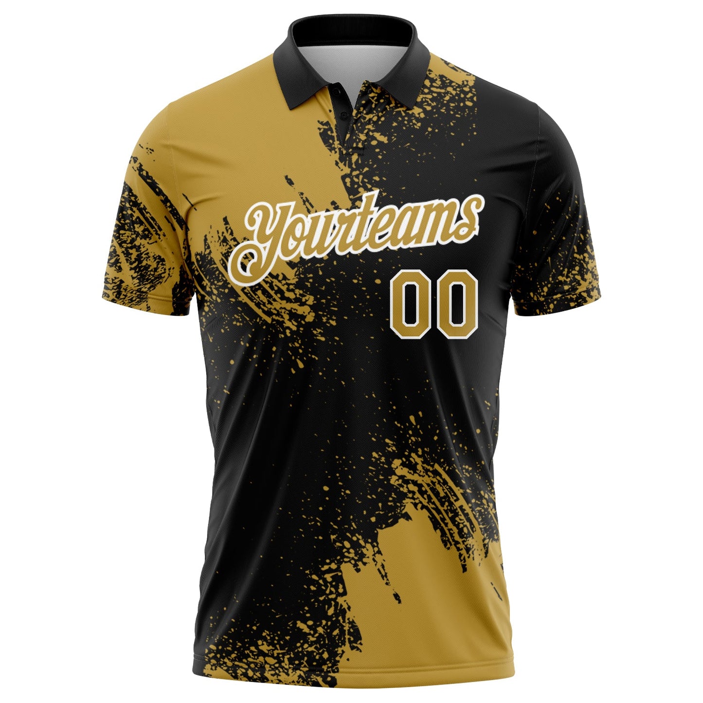 Custom Old Gold Black-White 3D Pattern Design Abstract Brush Stroke Performance Polo Shirt view 2