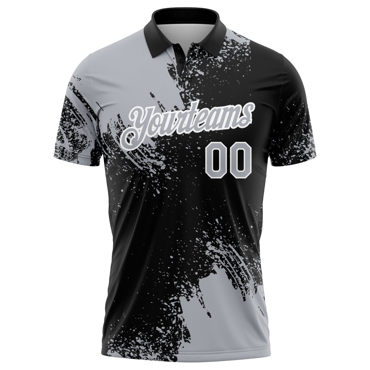 Custom Gray Black-White 3D Pattern Design Abstract Brush Stroke Performance Polo Shirt view 2