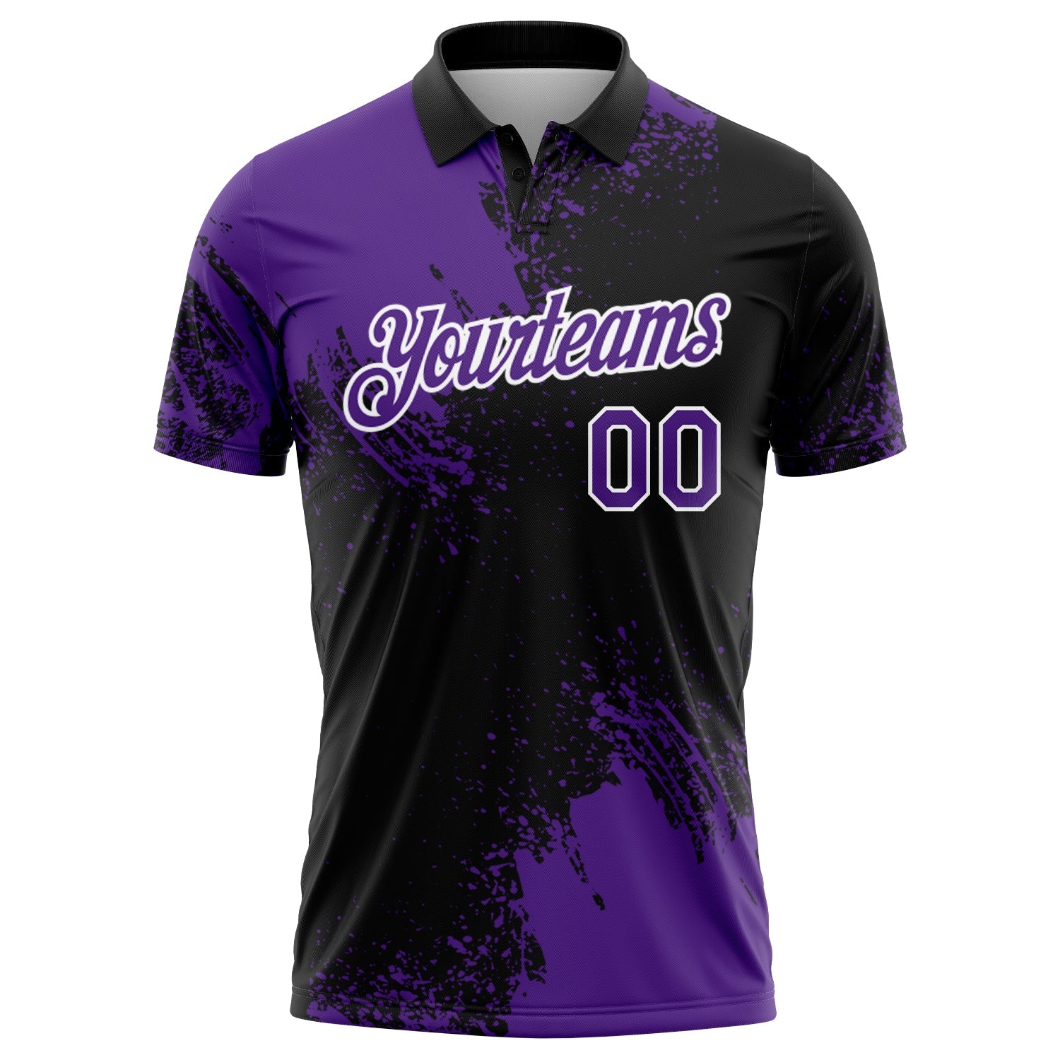 Custom Purple Black-White 3D Pattern Design Abstract Brush Stroke Performance Polo Shirt view 2