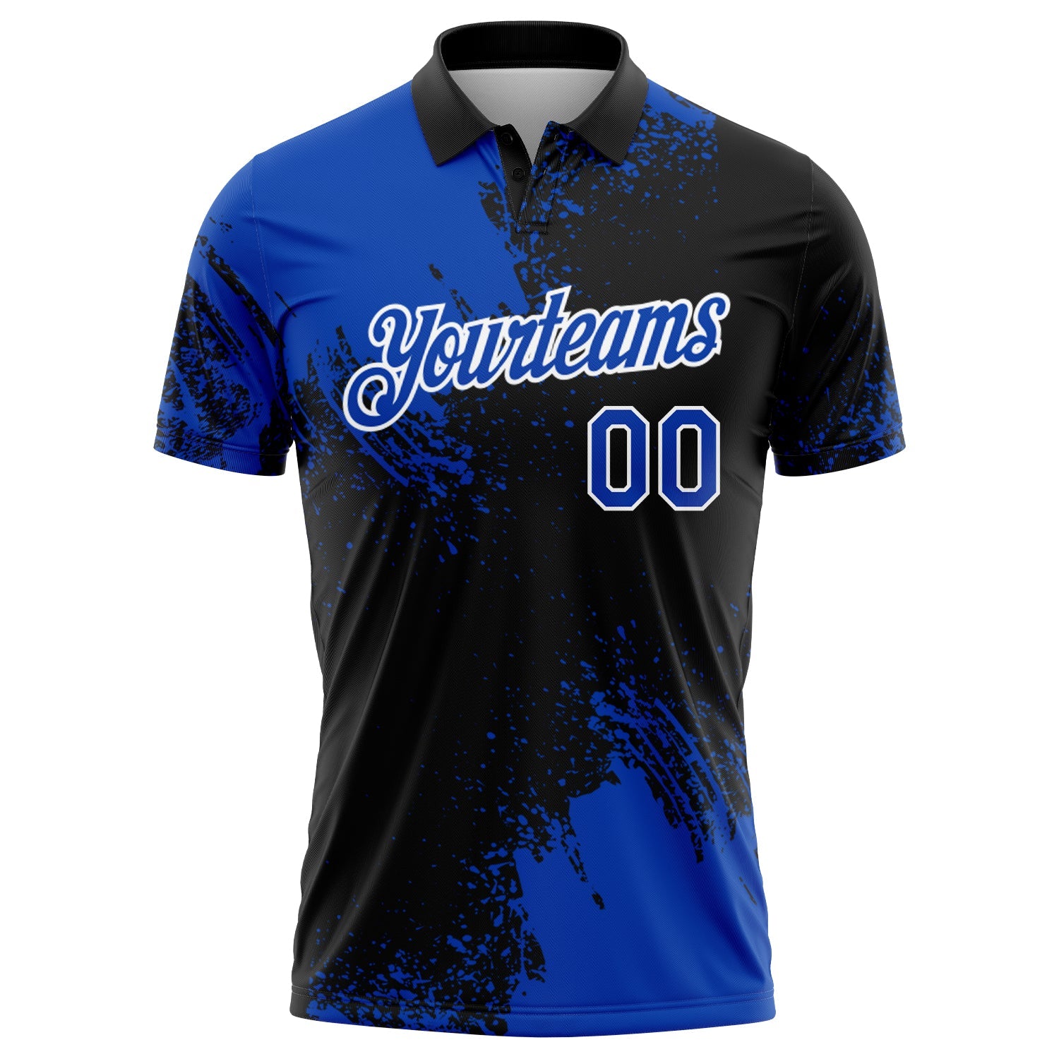 Custom Thunder Blue Black-White 3D Pattern Design Abstract Brush Stroke Performance Polo Shirt view 2