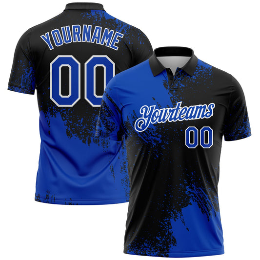 Custom Thunder Blue Black-White 3D Pattern Design Abstract Brush Stroke Performance Polo Shirt - Main View