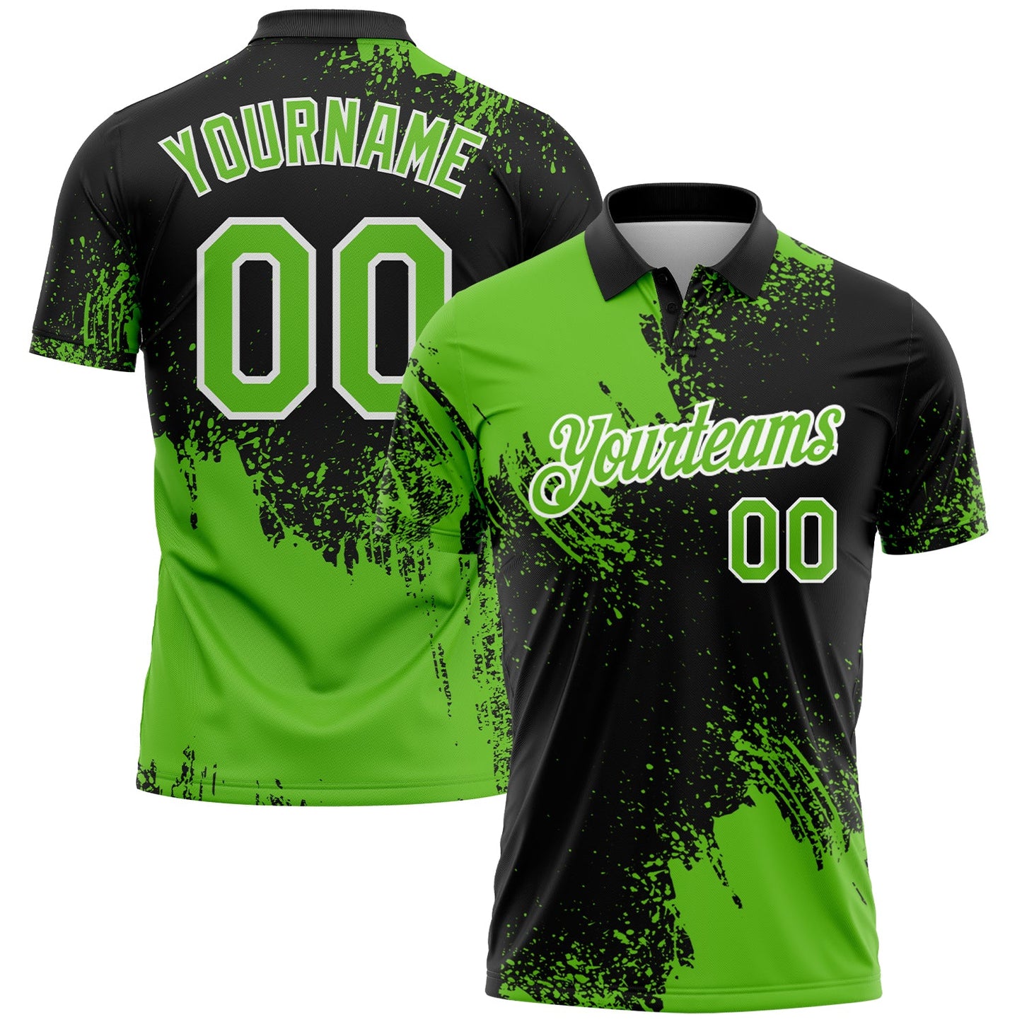 Custom Aurora Green Black-White 3D Pattern Design Abstract Brush Stroke Performance Polo Shirt - Main View