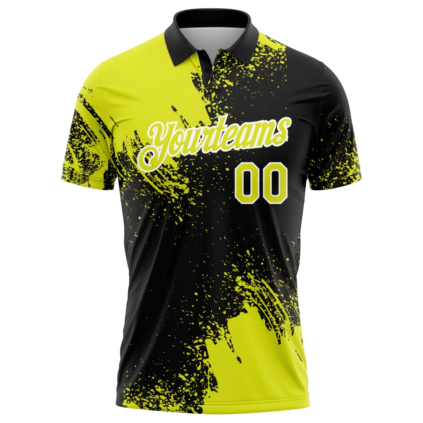Custom Neon Yellow Black-White 3D Pattern Design Abstract Brush Stroke Performance Polo Shirt view 2
