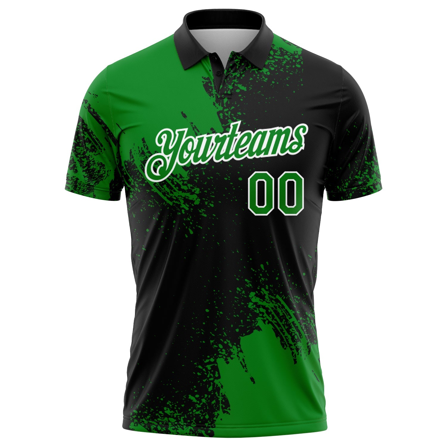 Custom Grass Green Black-White 3D Pattern Design Abstract Brush Stroke Performance Polo Shirt view 2