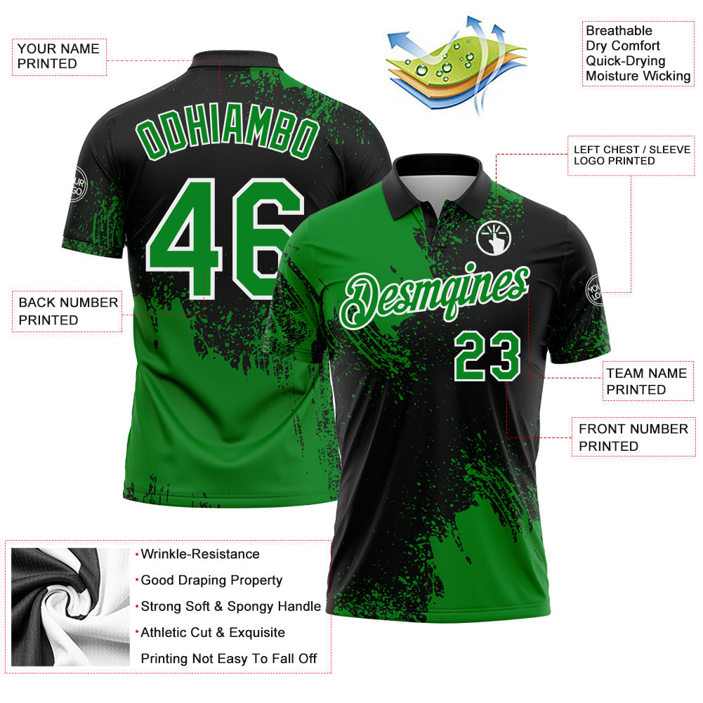 Custom Grass Green Black-White 3D Pattern Design Abstract Brush Stroke Performance Polo Shirt view 3