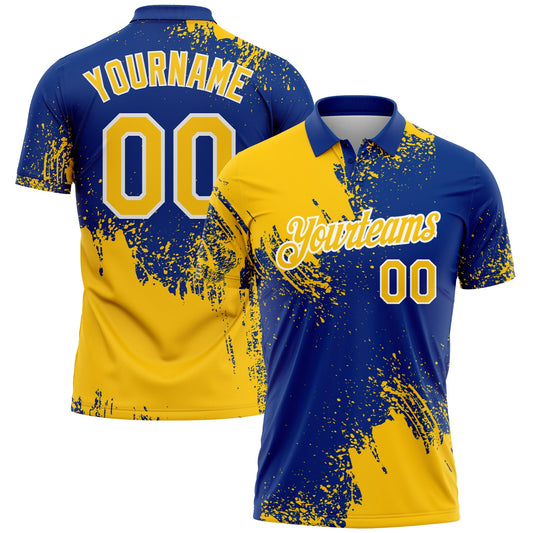 Custom Yellow Royal-White 3D Pattern Design Abstract Brush Stroke Performance Polo Shirt - Main View