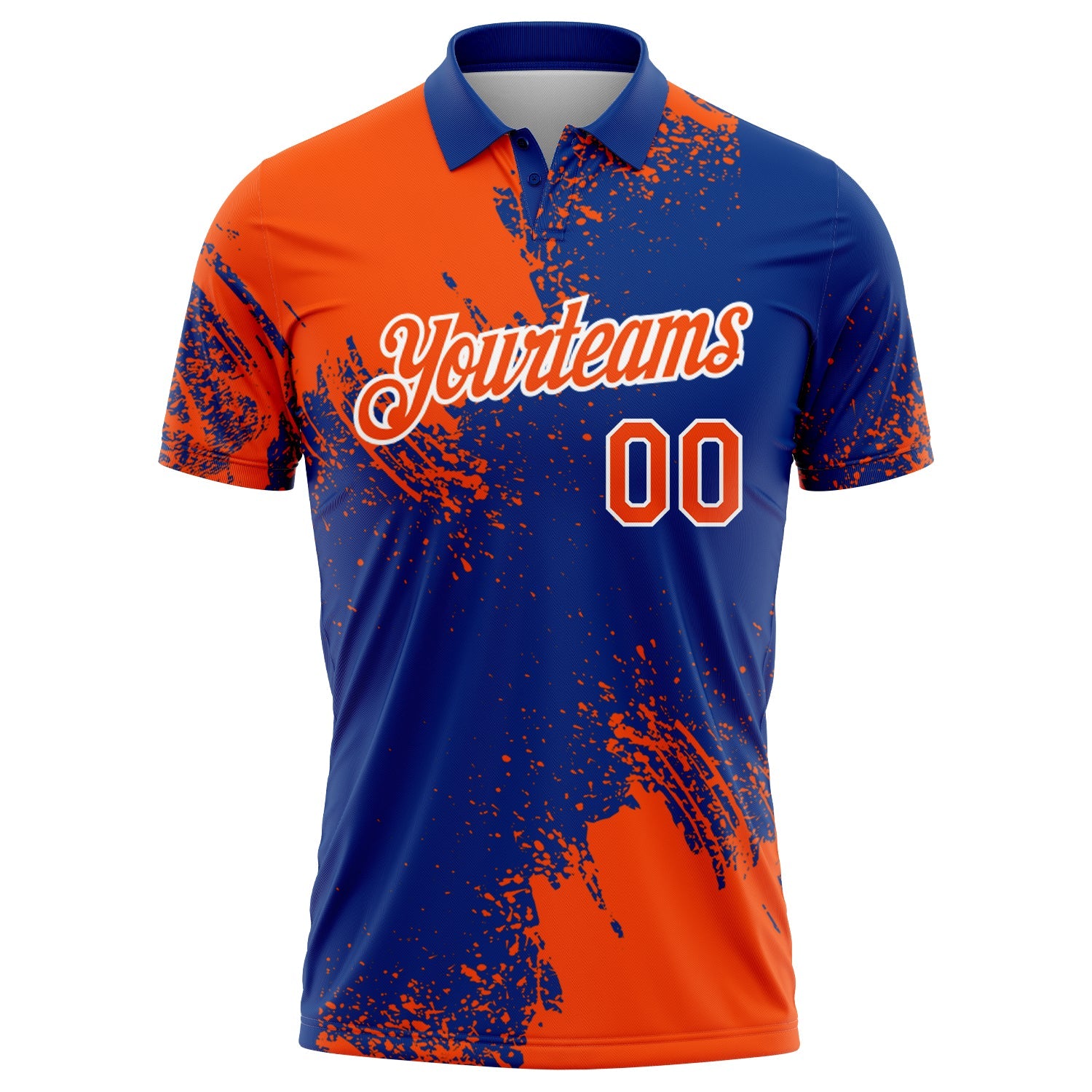 Custom Orange Royal-White 3D Pattern Design Abstract Brush Stroke Performance Polo Shirt view 2