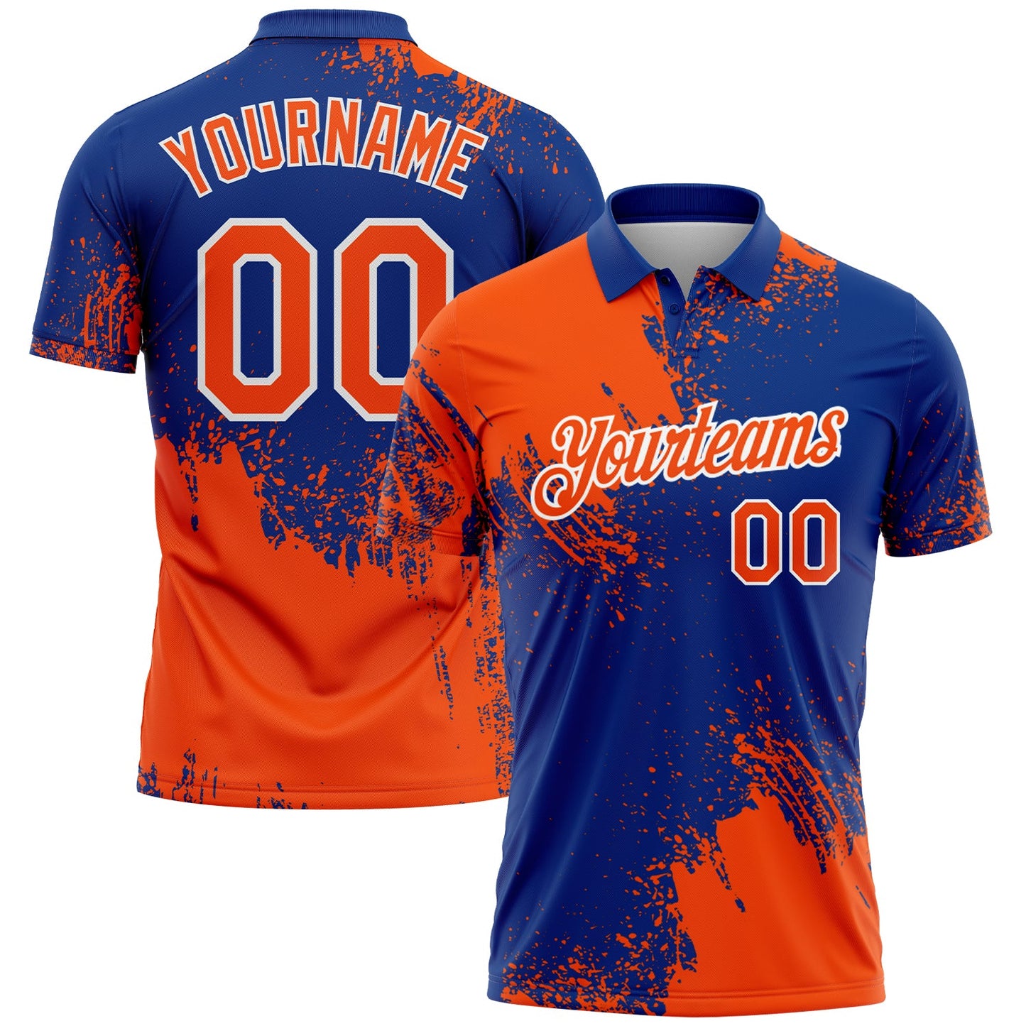 Custom Orange Royal-White 3D Pattern Design Abstract Brush Stroke Performance Polo Shirt - Main View