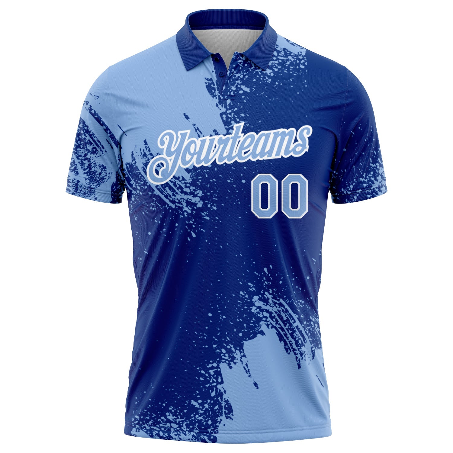 Custom Light Blue Royal-White 3D Pattern Design Abstract Brush Stroke Performance Polo Shirt view 2