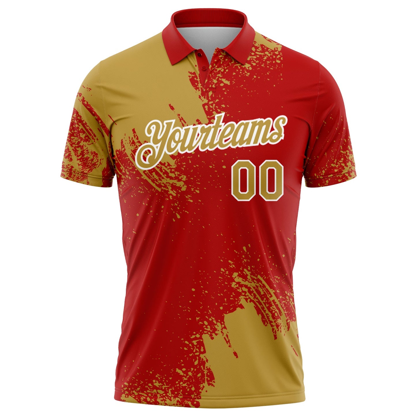 Custom Old Gold Red-White 3D Pattern Design Abstract Brush Stroke Performance Polo Shirt view 2