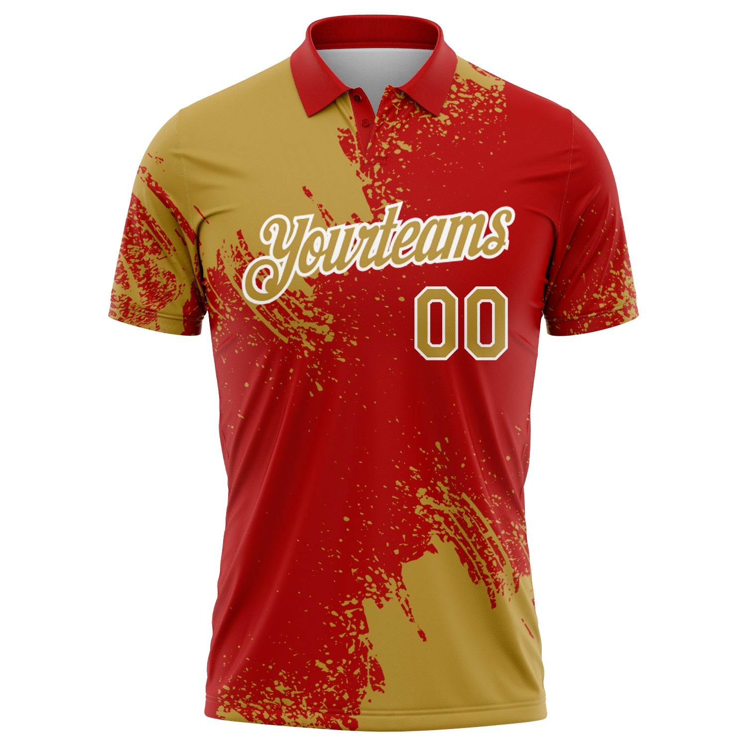 Custom Old Gold Red-White 3D Pattern Design Abstract Brush Stroke Performance Polo Shirt view 2