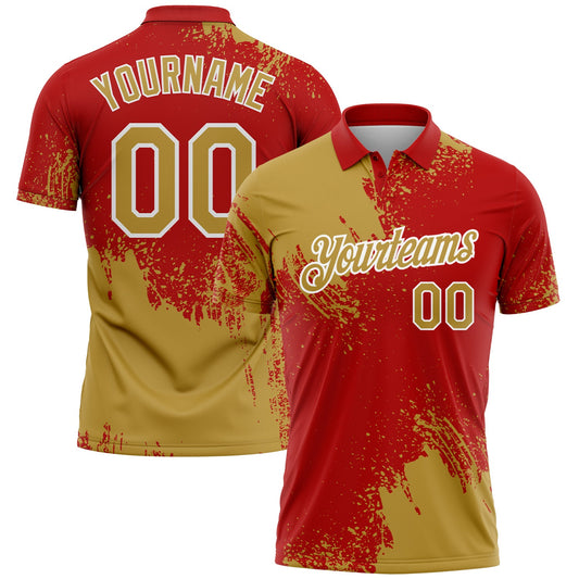 Custom Old Gold Red-White 3D Pattern Design Abstract Brush Stroke Performance Polo Shirt - Main View
