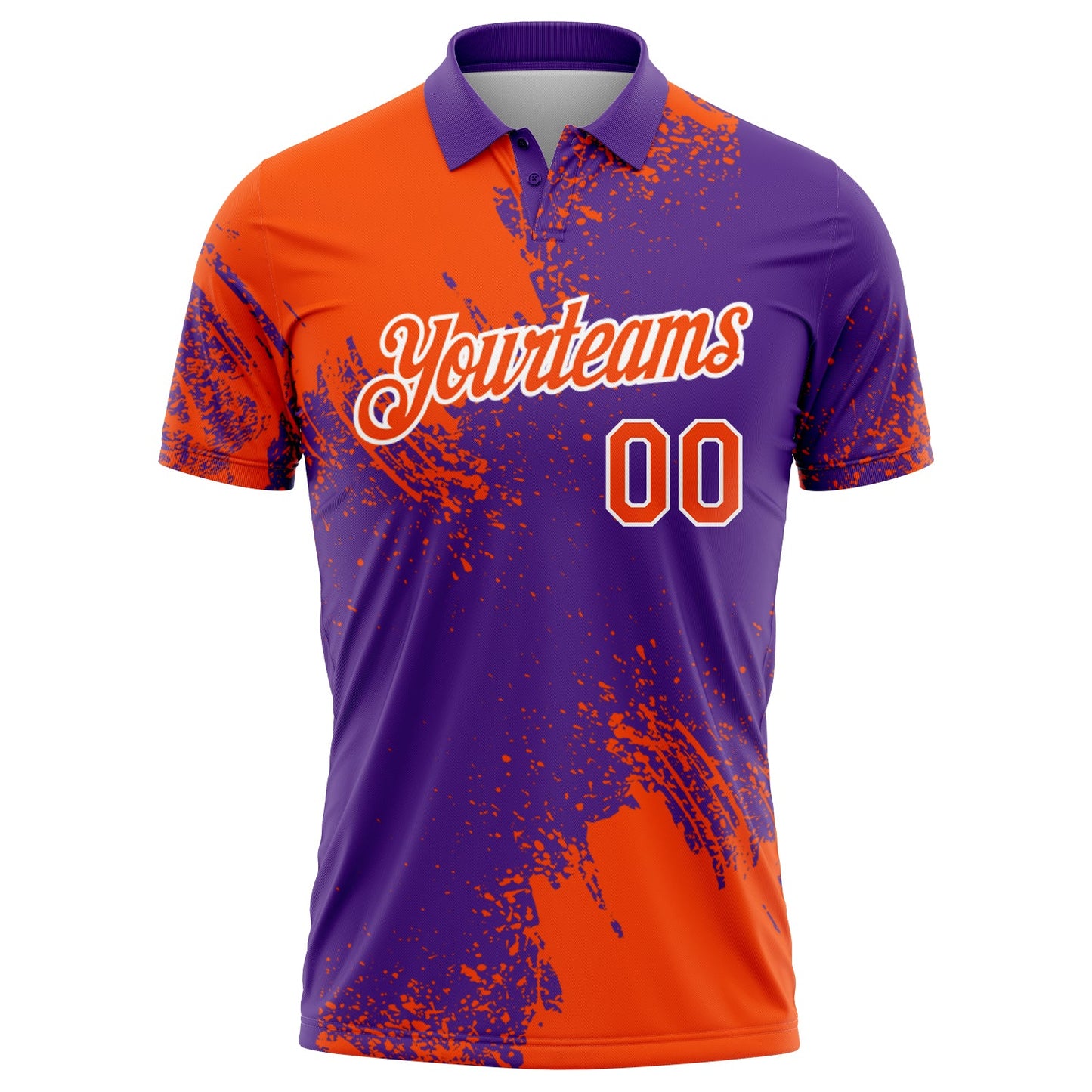 Custom Orange Purple-White 3D Pattern Design Abstract Brush Stroke Performance Polo Shirt view 2