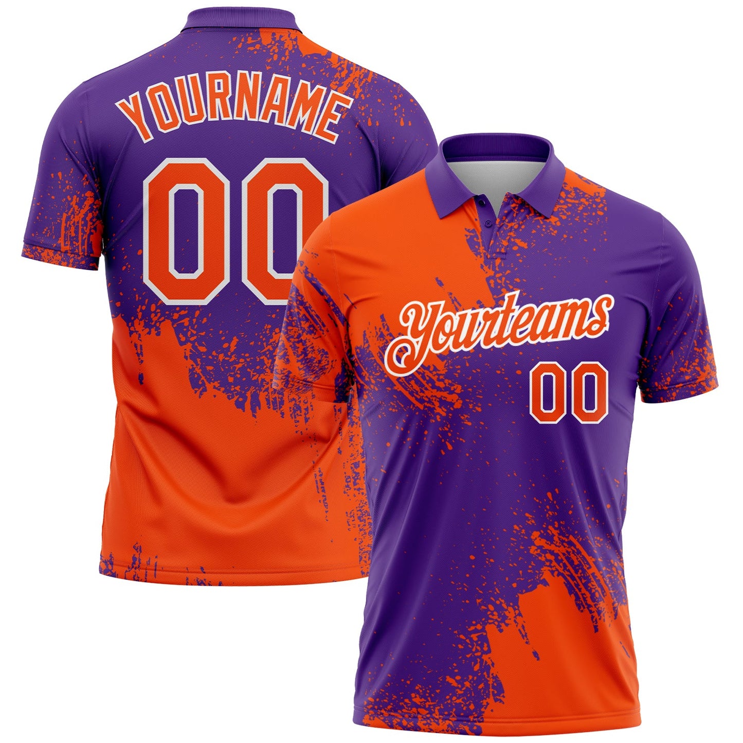 Custom Orange Purple-White 3D Pattern Design Abstract Brush Stroke Performance Polo Shirt - Main View
