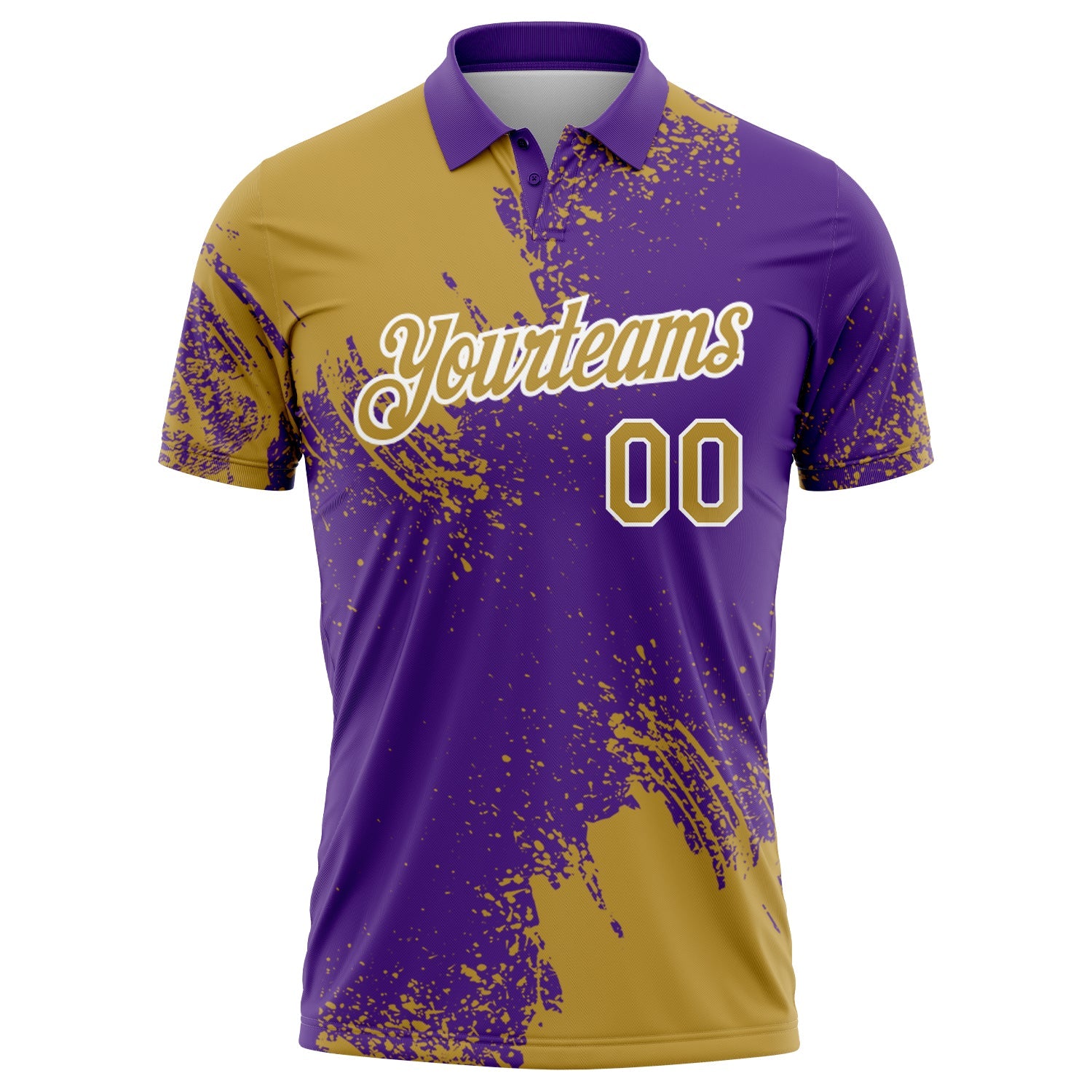Custom Old Gold Purple-White 3D Pattern Design Abstract Brush Stroke Performance Polo Shirt view 2