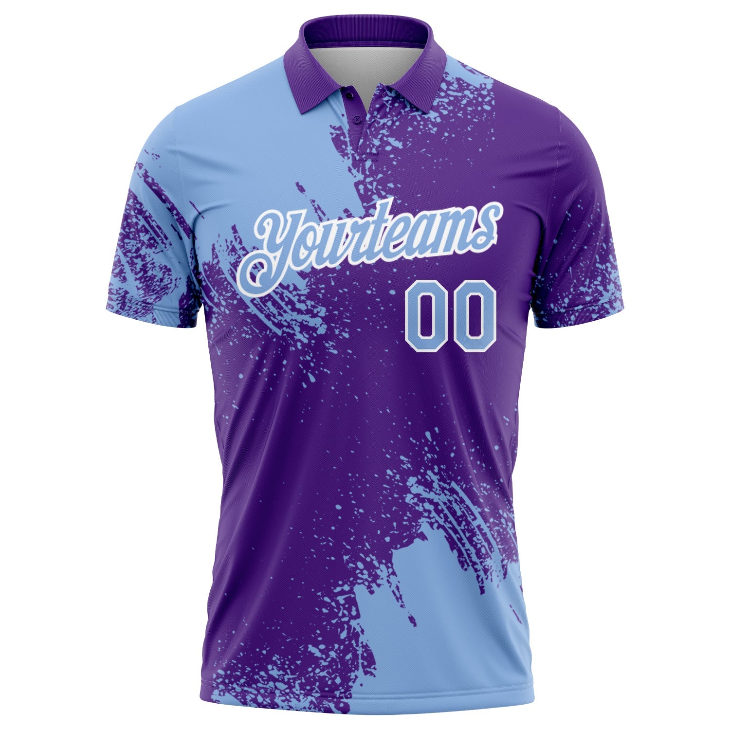 Custom Light Blue Purple-White 3D Pattern Design Abstract Brush Stroke Performance Polo Shirt view 2