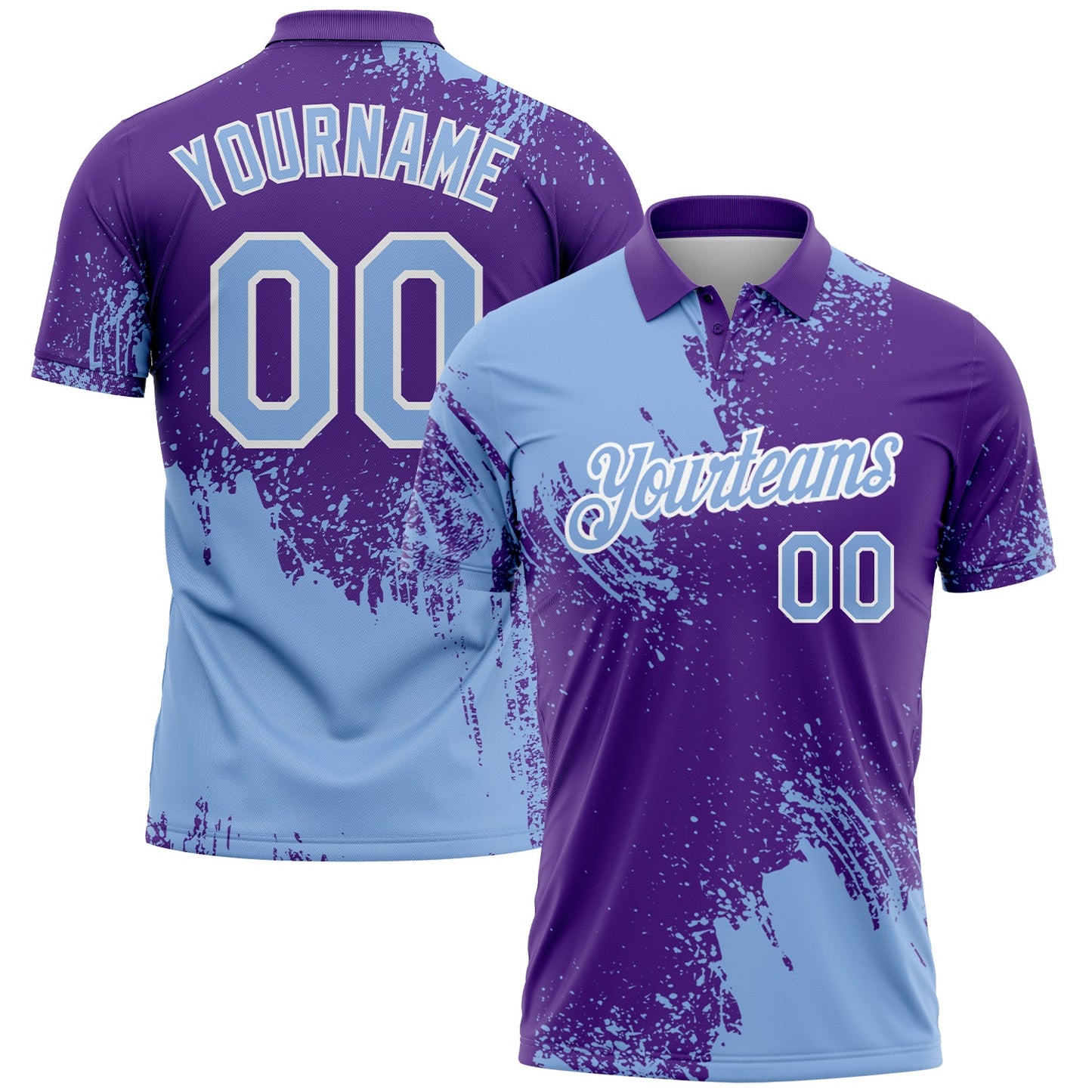 Custom Light Blue Purple-White 3D Pattern Design Abstract Brush Stroke Performance Polo Shirt - Main View