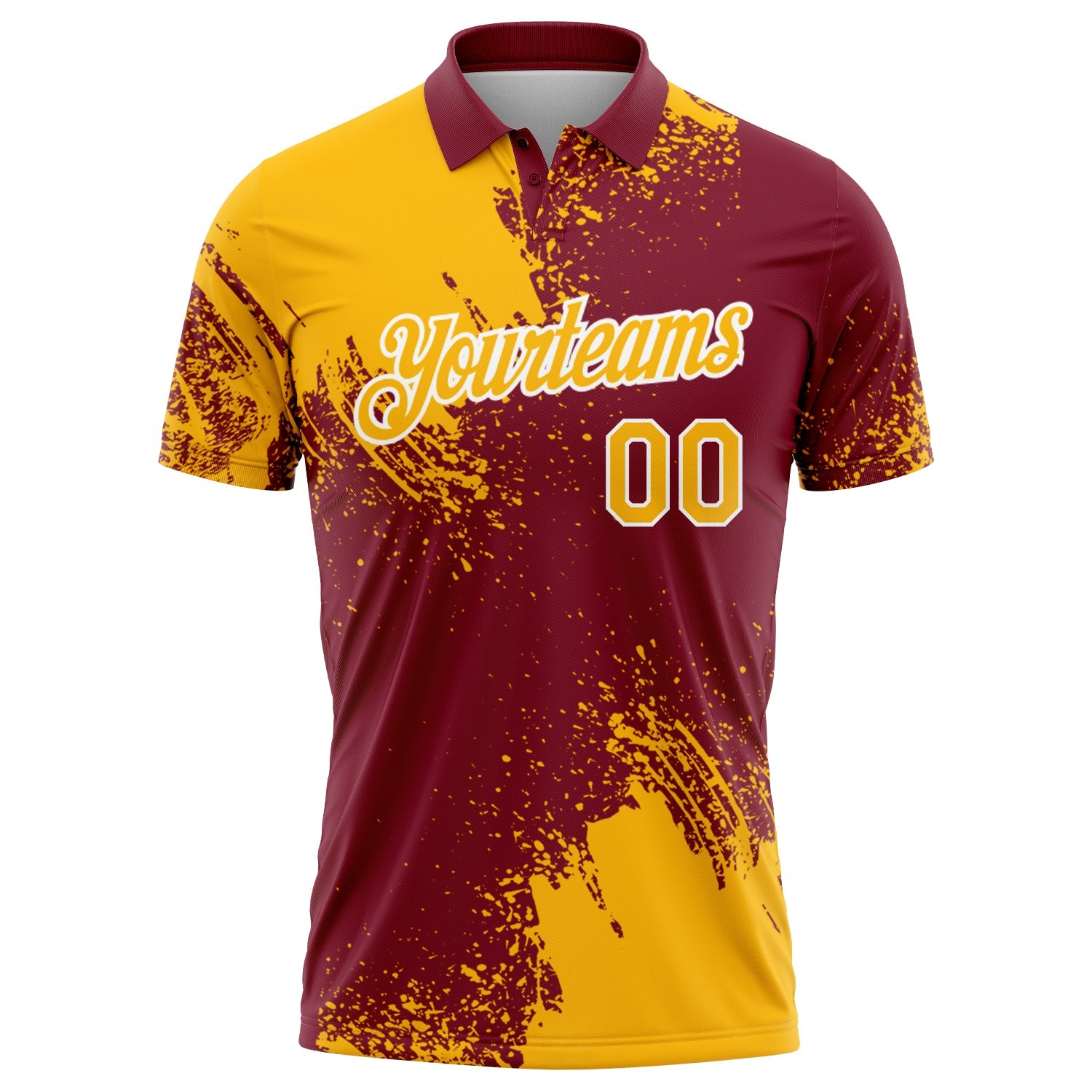 Custom Gold Crimson-White 3D Pattern Design Abstract Brush Stroke Performance Polo Shirt view 2