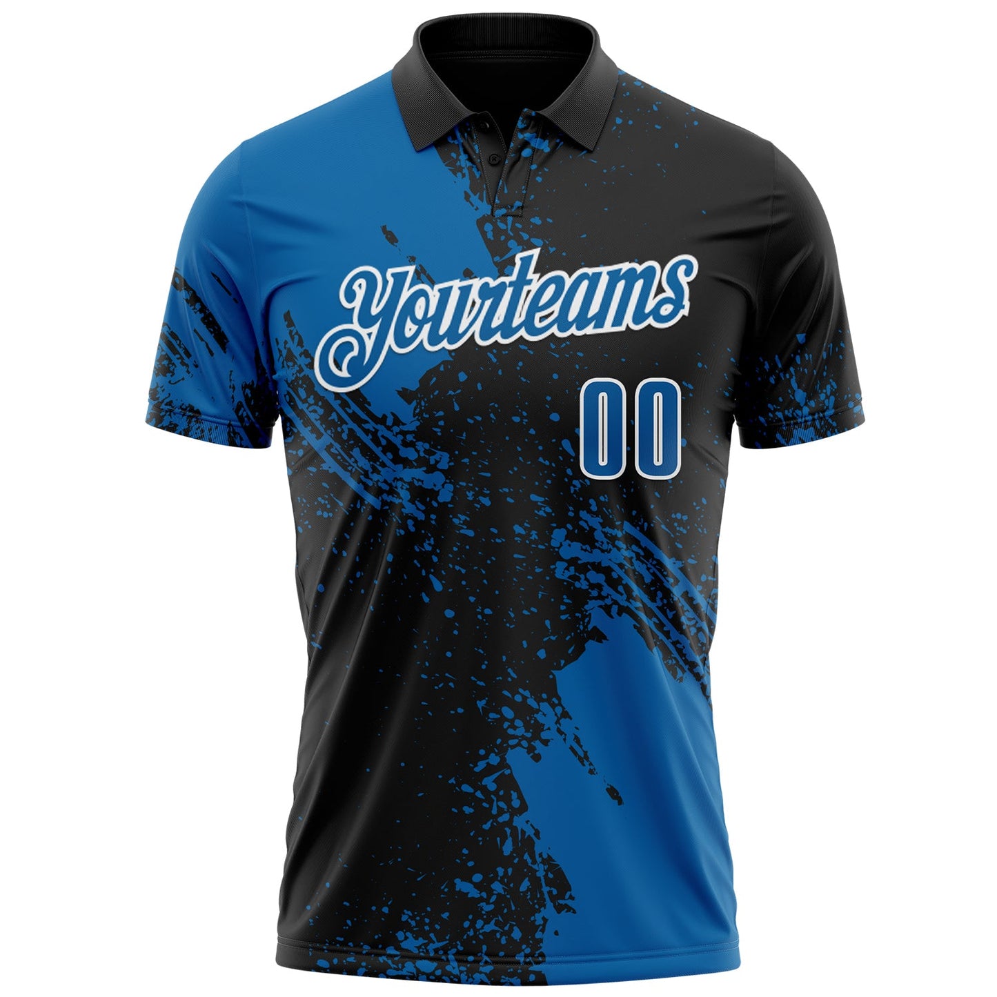 Custom Blue Black-White 3D Pattern Design Abstract Brush Stroke Performance Polo Shirt view 2