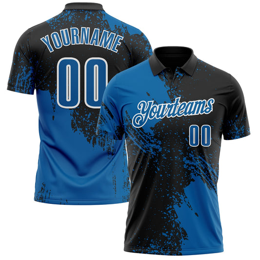 Custom Blue Black-White 3D Pattern Design Abstract Brush Stroke Performance Polo Shirt - Main View