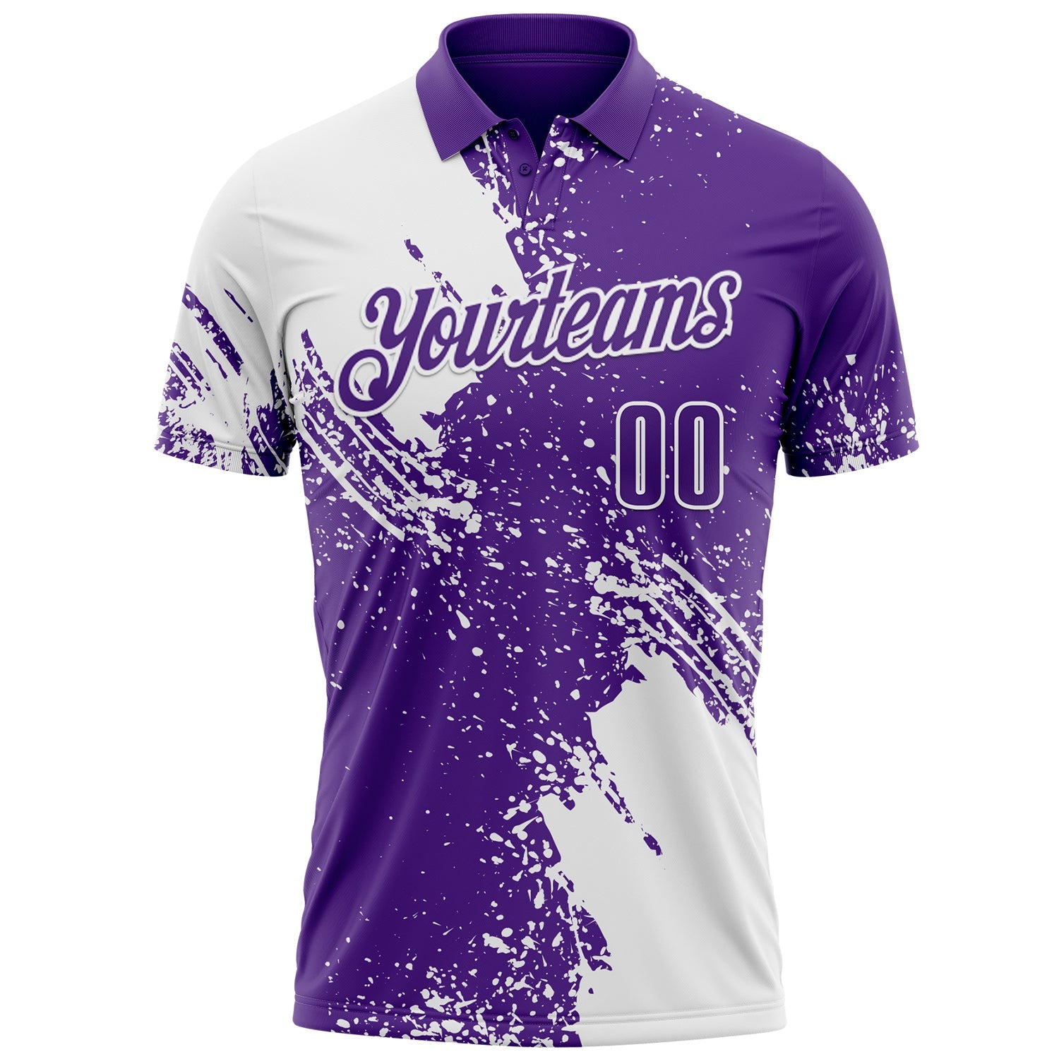 Custom White Purple 3D Pattern Design Abstract Brush Stroke Performance Polo Shirt view 2
